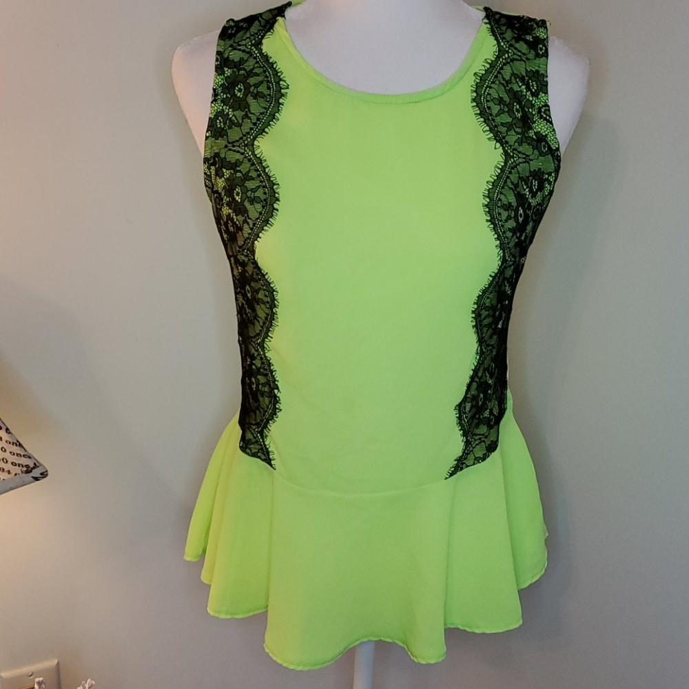 🔥Neon Green and Black Peplum Tank